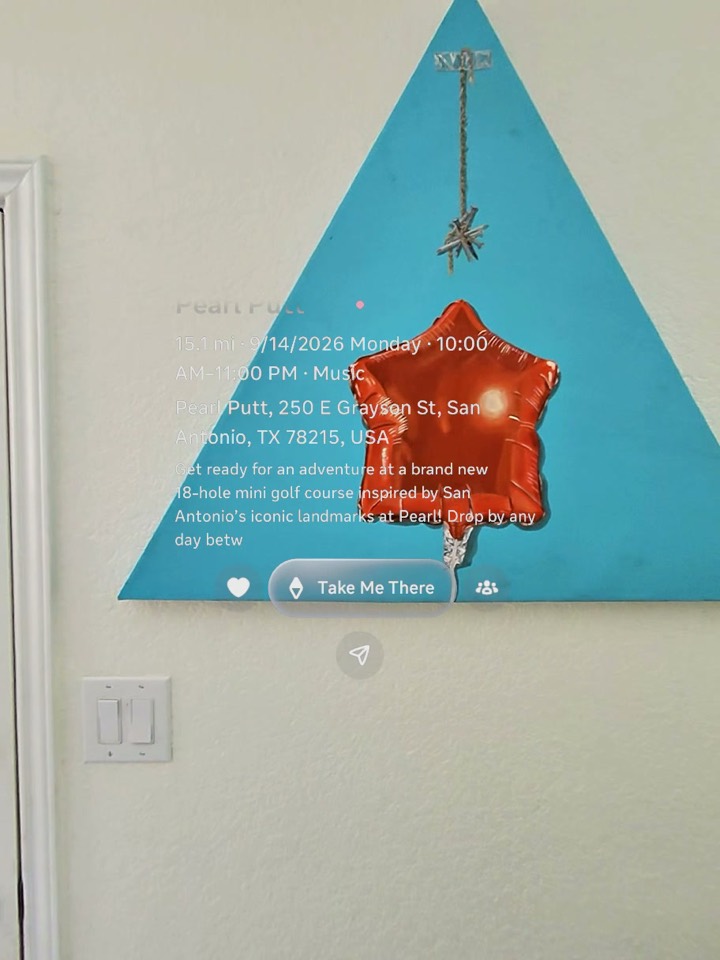 Event card with Take Me There seen through Meta Ray-Ban Display